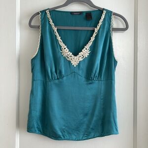 Y2K Vintage 100% Silk Lace Trim V-Neck Camisole Top Blouse Size Petite M
